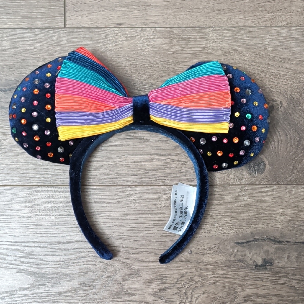 Authentic Disney Minnie Mouse Blue Velvet Gemstone Ears – Rainbow Ribbon